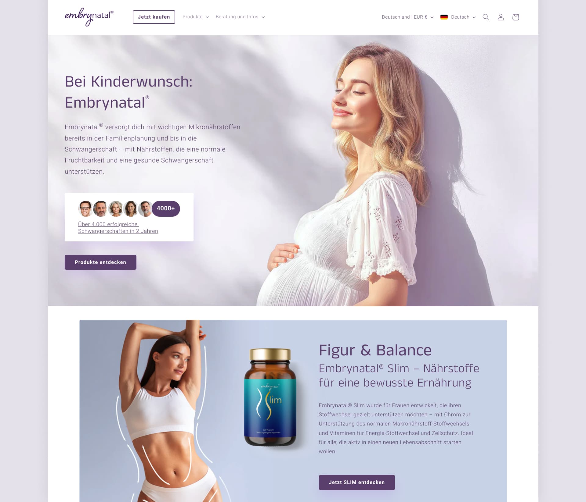 Screenshot der Startseite von Embrynatal