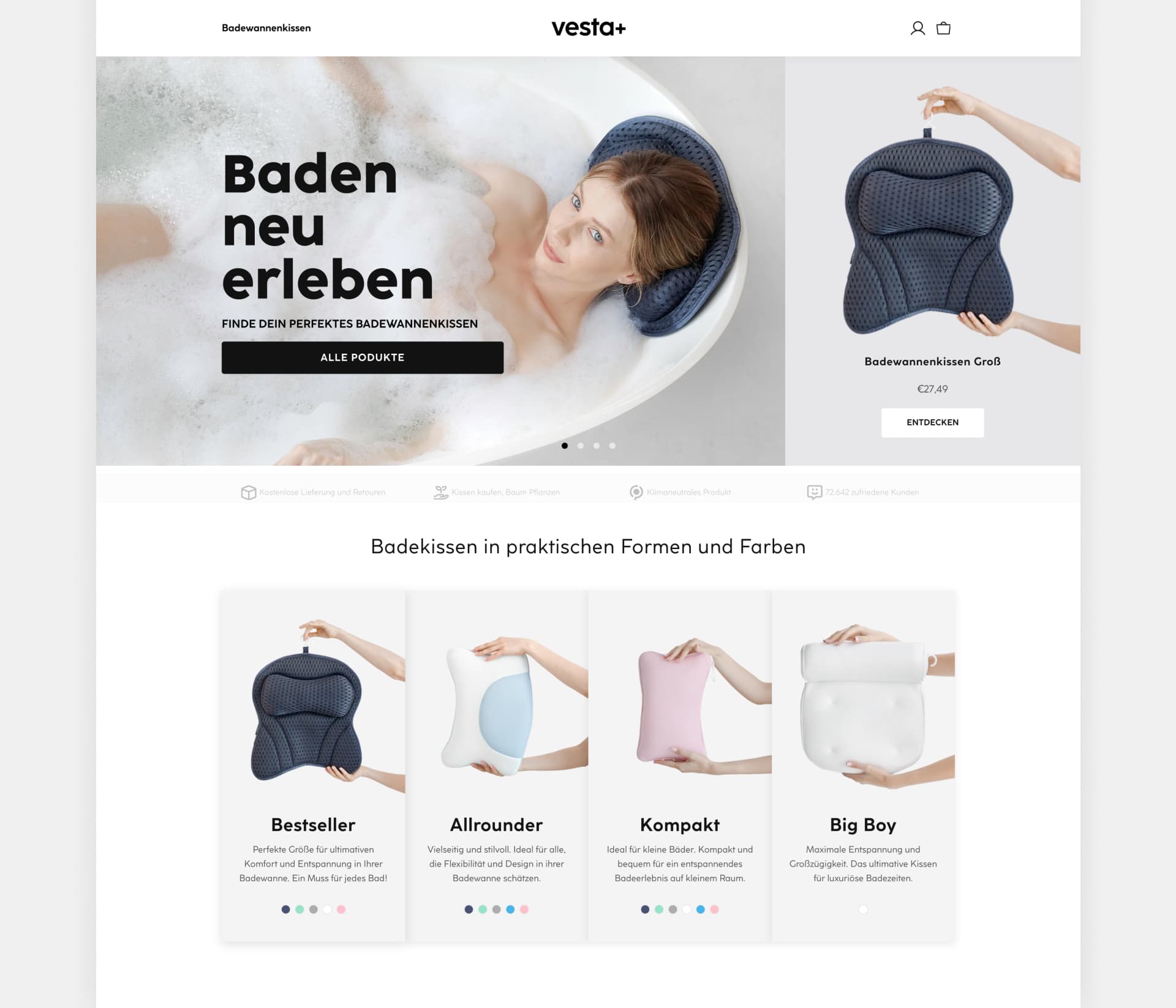 Screenshot der Startseite von vesta+